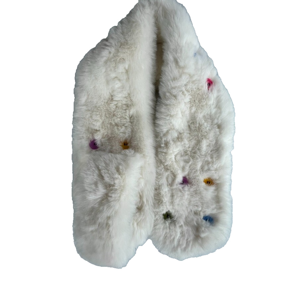 Kids Faux Fur Decorative Button Scarf White